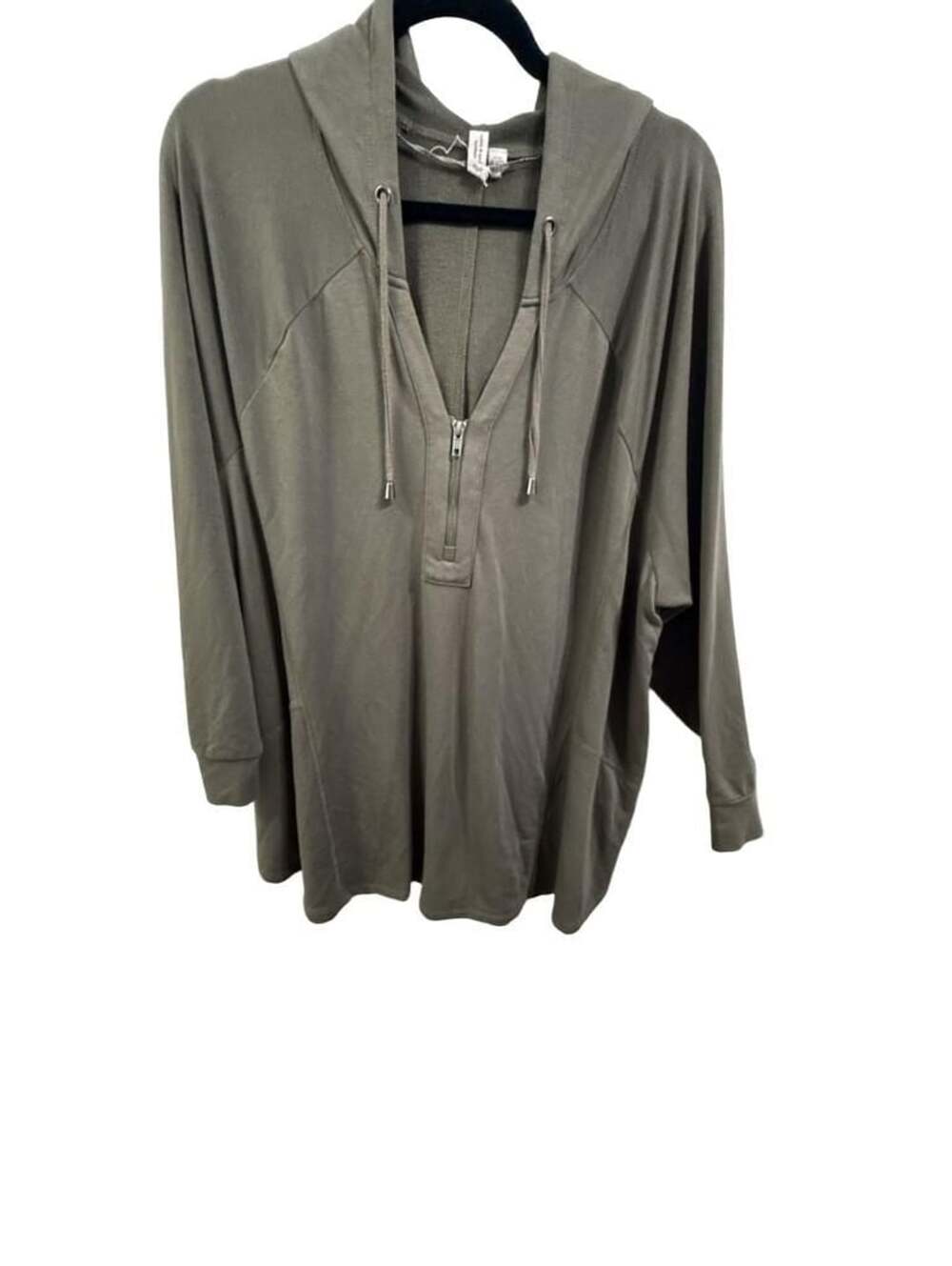 Cable & Gauge Woman Olive Green V-Neck 1/4-Zip Lng Sleeve Hoodie Sweatshirt 3X
